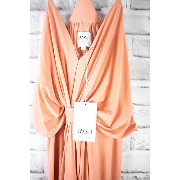 Misa Los Angeles Peach Jersey Knit Sleeveless Cocktail Mini‎ Dress Small Draped - Picture 3 of 11